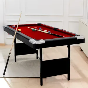 Folding Multi-Game Portable Playing Set - 5.5, 6, or 7 ft. Billiard Table with Cues, Balls, Chalks, and Brush - Bil specifics