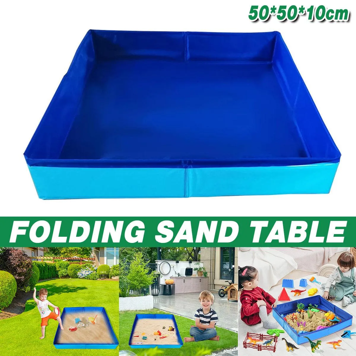 Folding Square Sand Table Portable Kids Play Table for Indoor Outdoor Beach Toys