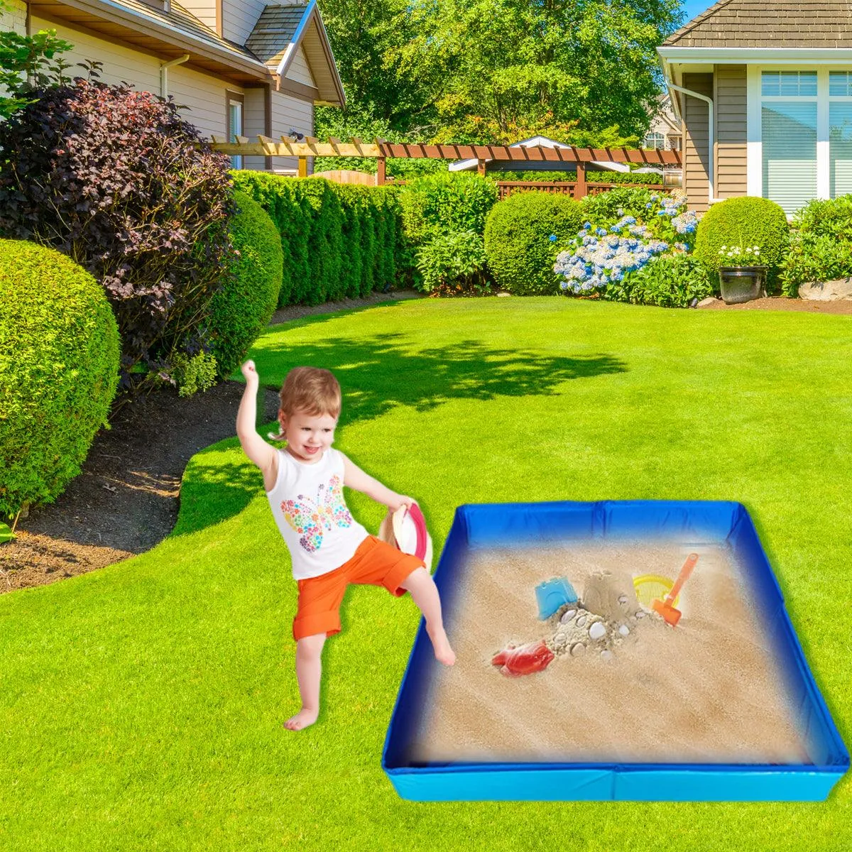Folding Square Sand Table Portable Kids Play Table for Indoor Outdoor Beach Toys