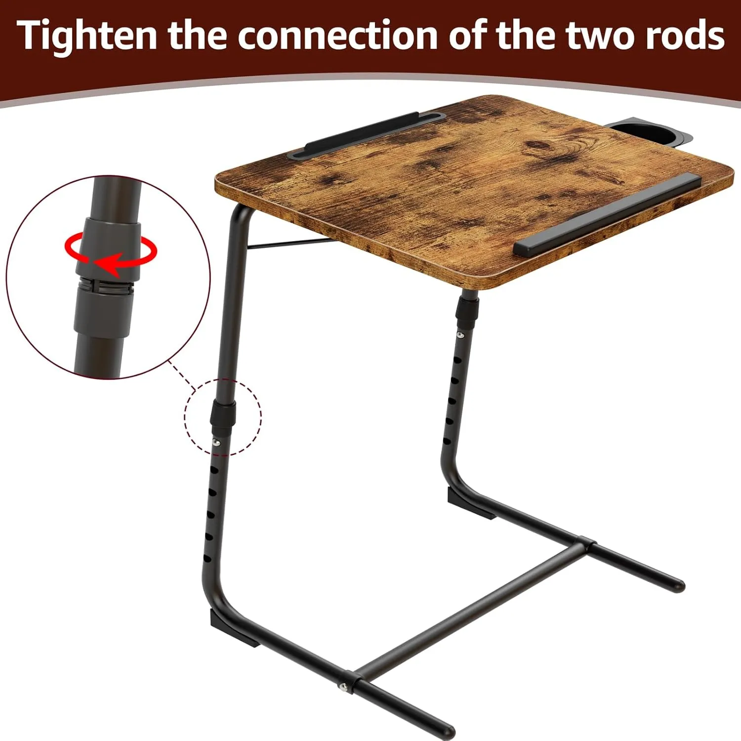 Folding TV Tray Adjustable Dinner - Trays for Eating On Couch Wooden Tables Mate Stand Foldable Desk with Cup Holder Portable
