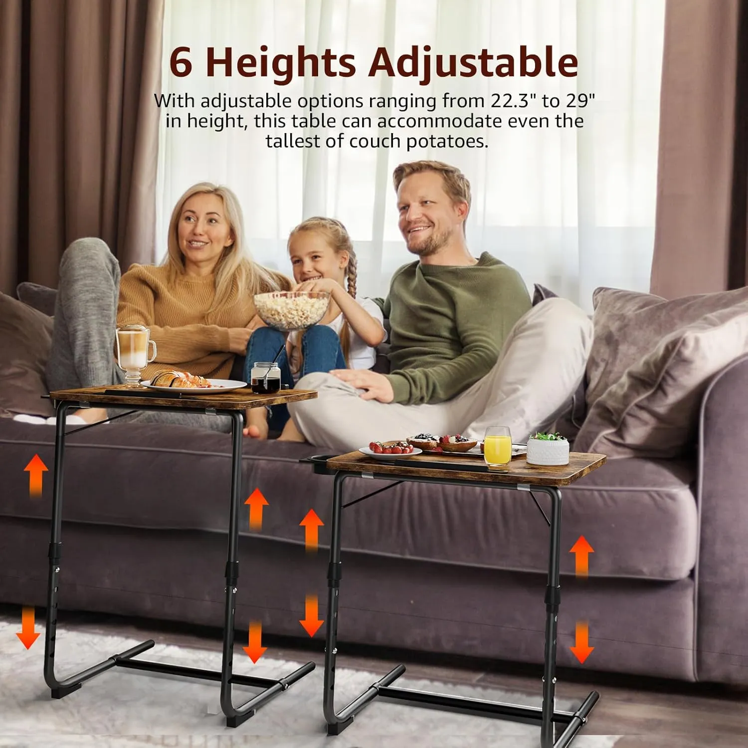Folding TV Tray Adjustable Dinner - Trays for Eating On Couch Wooden Tables Mate Stand Foldable Desk with Cup Holder Portable