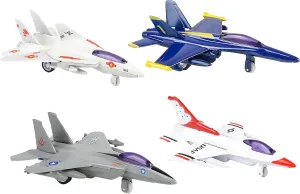 Forest & Twelfth Mini Fighter Jet Set, 4" Die-cast Metal Pullback Military Airplanes, US Air Force Jet Planes for Kids, Army Aircrafts Toys for Imaginative Play, Party Favors, Decorations (4 Pack)