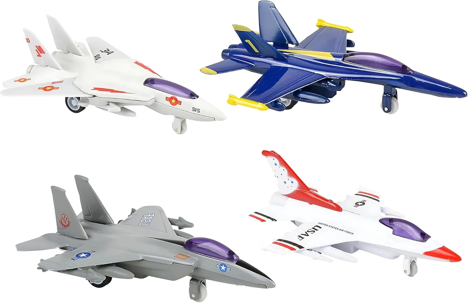Forest & Twelfth Mini Fighter Jet Set, 4" Die-cast Metal Pullback Military Airplanes, US Air Force Jet Planes for Kids, Army Aircrafts Toys for Imaginative Play, Party Favors, Decorations (4 Pack)