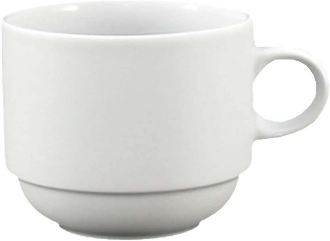Fortessa Fortaluxe SuperWhite Vitrified China Dinnerware, Cassia 8-Ounce Stackable Coffee/Tea Cup, Set of 6