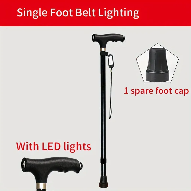 Four-legged Walking Cane With Lights, Non-slip Walking Stick, Multi-functional Telescopic Adjustment, High And Low Aid To Sit Up, Aluminum Alloy Stick