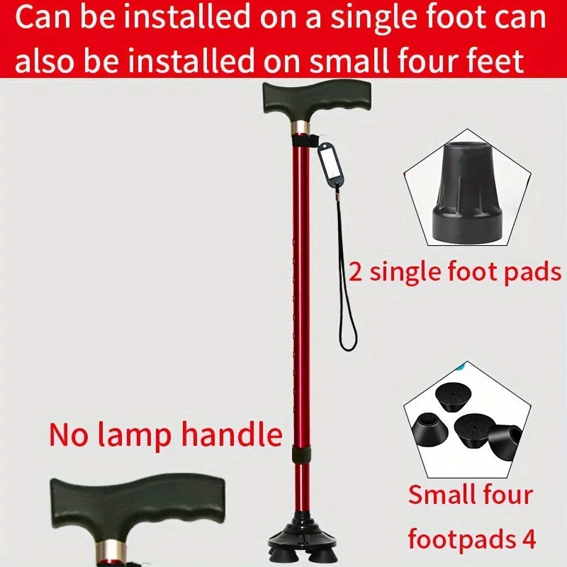 Four-legged Walking Cane With Lights, Non-slip Walking Stick, Multi-functional Telescopic Adjustment, High And Low Aid To Sit Up, Aluminum Alloy Stick