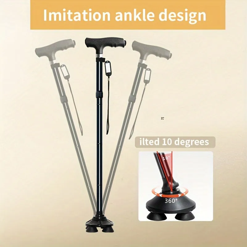 Four-legged Walking Cane With Lights, Non-slip Walking Stick, Multi-functional Telescopic Adjustment, High And Low Aid To Sit Up, Aluminum Alloy Stick