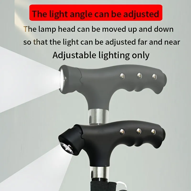 Four-legged Walking Cane With Lights, Non-slip Walking Stick, Multi-functional Telescopic Adjustment, High And Low Aid To Sit Up, Aluminum Alloy Stick