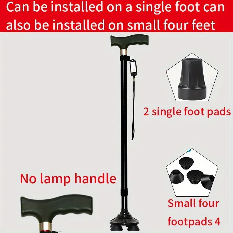 Four-legged Walking Cane With Lights, Non-slip Walking Stick, Multi-functional Telescopic Adjustment, High And Low Aid To Sit Up, Aluminum Alloy Stick