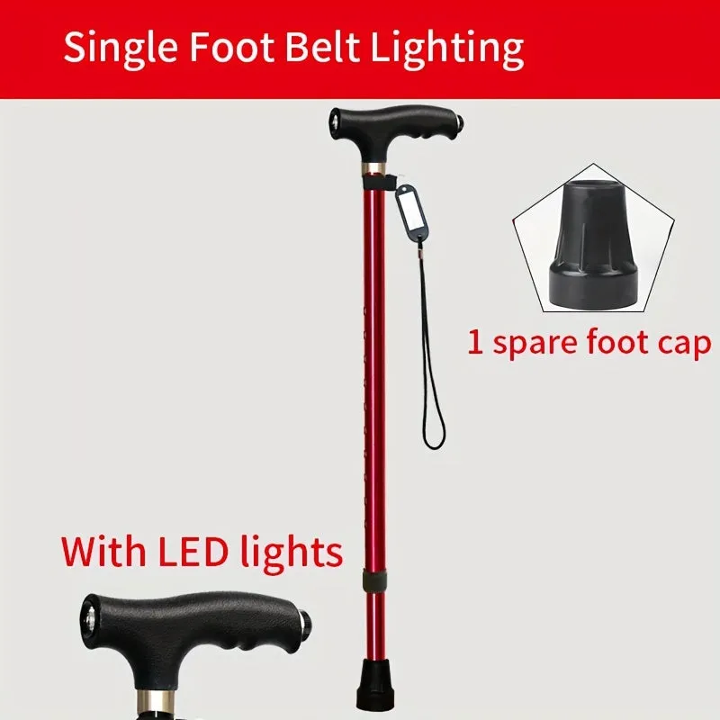 Four-legged Walking Cane With Lights, Non-slip Walking Stick, Multi-functional Telescopic Adjustment, High And Low Aid To Sit Up, Aluminum Alloy Stick