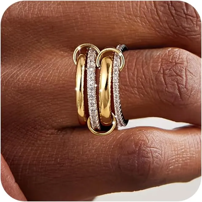 Foxgirl Gold Stackable Rings for Women Non Tarnish – 18K Gold Plated Dainty Cubic Zirconia Rings, Silver and Gold Multi Ring Mixed Metals Stack Rings Set Size 6-10