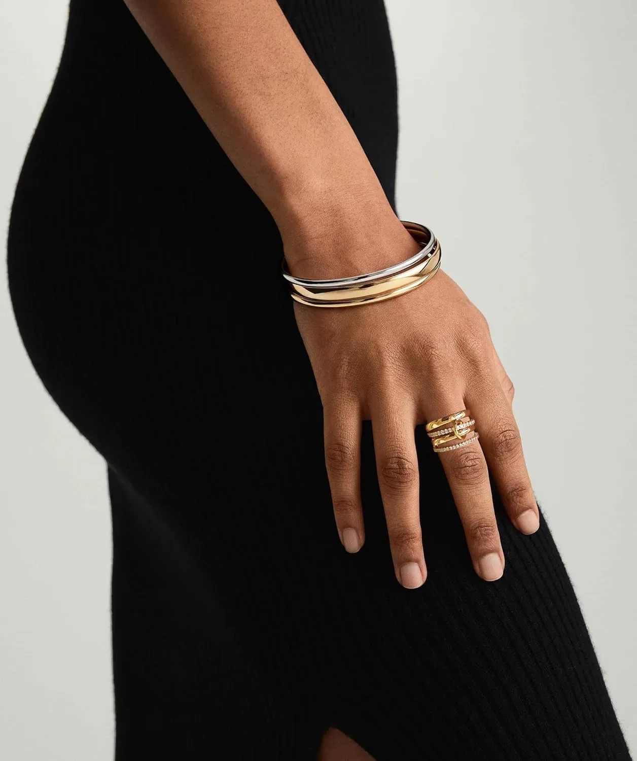 Foxgirl Gold Stackable Rings for Women Non Tarnish – 18K Gold Plated Dainty Cubic Zirconia Rings, Silver and Gold Multi Ring Mixed Metals Stack Rings Set Size 6-10
