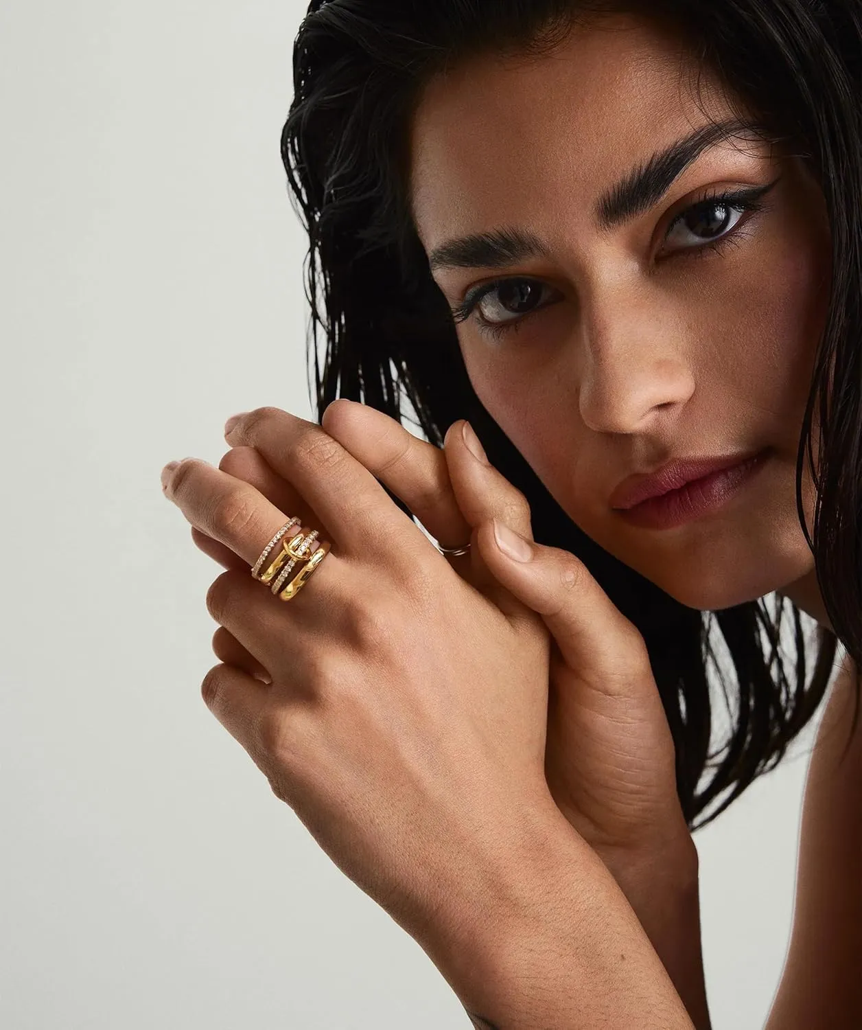 Foxgirl Gold Stackable Rings for Women Non Tarnish – 18K Gold Plated Dainty Cubic Zirconia Rings, Silver and Gold Multi Ring Mixed Metals Stack Rings Set Size 6-10