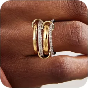 Foxgirl Gold Stackable Rings for Women Non Tarnish – 18K Gold Plated Dainty Cubic Zirconia Rings, Silver and Gold Multi Ring Mixed Metals Stack Rings Set Size 6-10