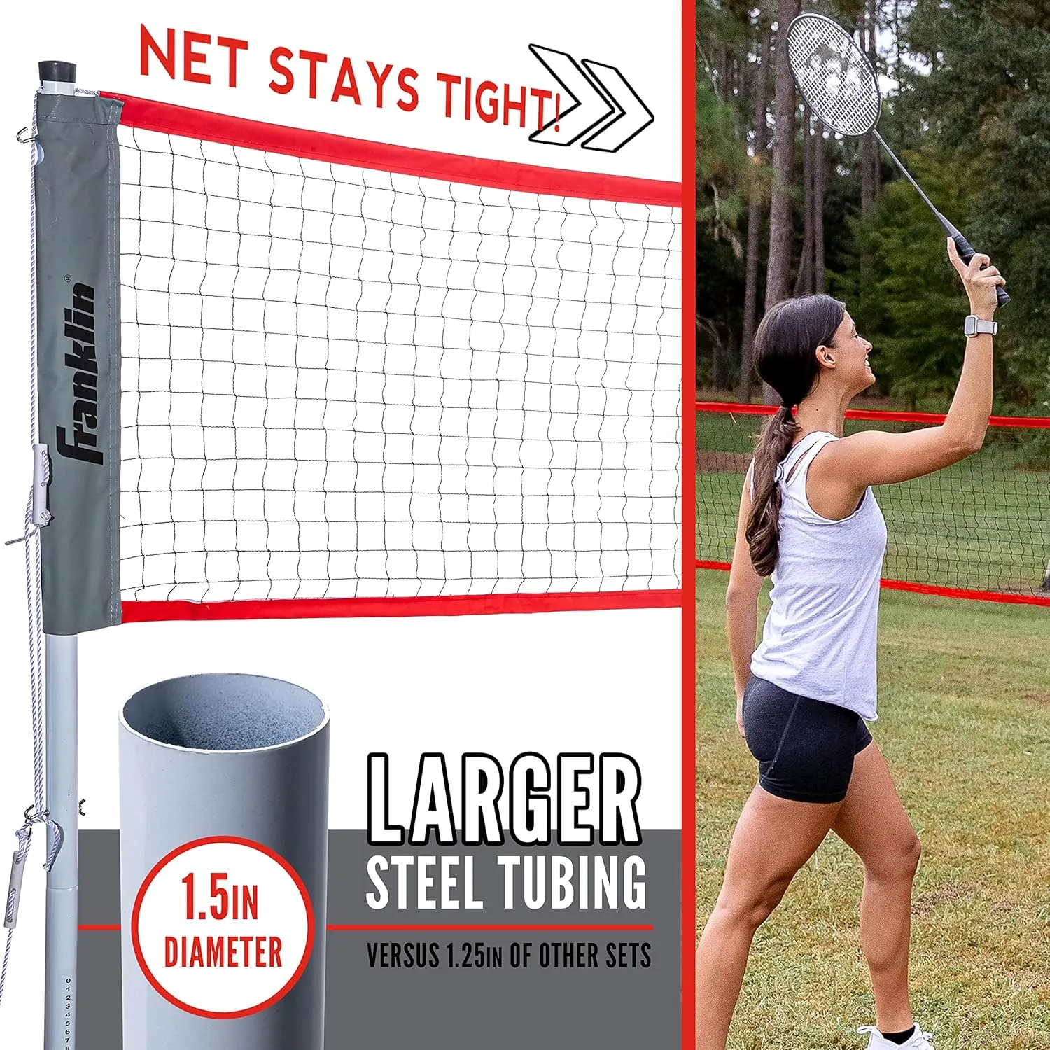Franklin Sports Badminton Net Sets - Outdoor Backyard   Beach Badminton Net   Equipment Set - (4) Rackets   (2) Birdies   Portable Net Included - Adults   Kids Set