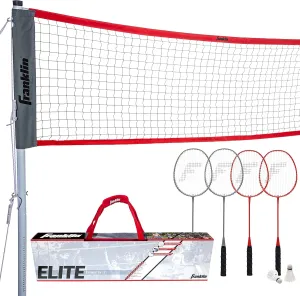 Franklin Sports Badminton Net Sets - Outdoor Backyard   Beach Badminton Net   Equipment Set - (4) Rackets   (2) Birdies   Portable Net Included - Adults   Kids Set