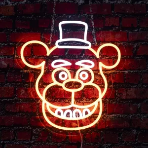 Freddy Neon Sign Kawai Led Light Signs for Wall Decor Cute Light Up Signs Dimmable Led Neon Signs for Girls Boys Room Bedroom Personalized Birthday Christmas gift