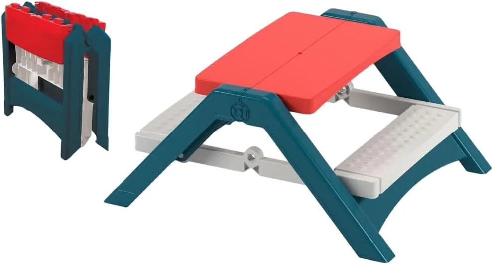Fun N Fold Picnic Table for Kids – Indoor Outdoor – Red White and Blue Lightweight Foldable Picnic Table – Quick and Easy Storage – Toddlers Age 2 and up