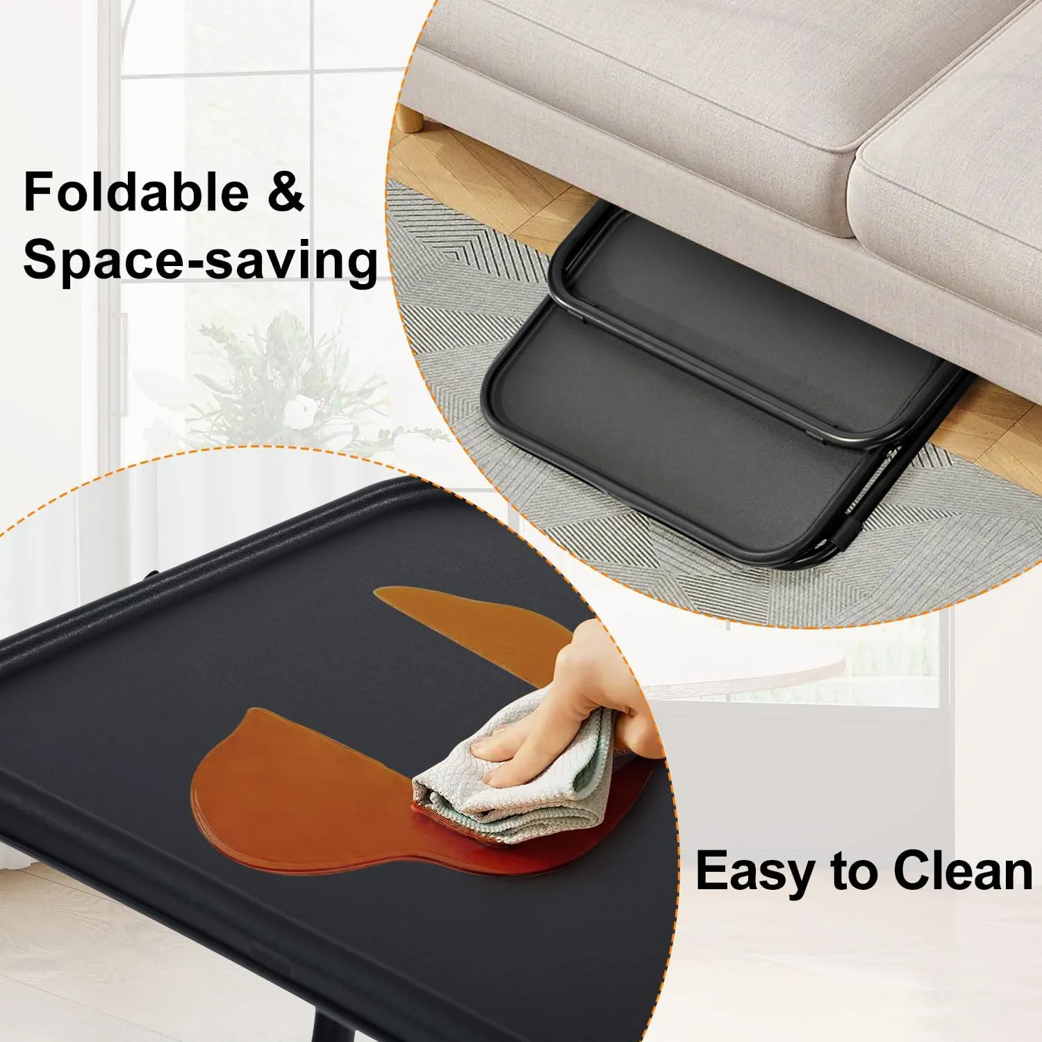 FurnitureR Adjustable Folding TV Tray Table with 4 Height & 3 Tilt Angle, Foldable Laptop Table Dinner Trays Snack Table with Cup Holder for Bed & Sofa, No Assembly Required, Black