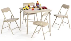 FurnitureR Children’s Folding Table and Chairs Set for Arts & Crafts, Snack Time, Activity Table with PVC Padded Seats & Metal Frame, Perfect for Daycare, Classroom, Playroom, 5-Piece Set, Camel