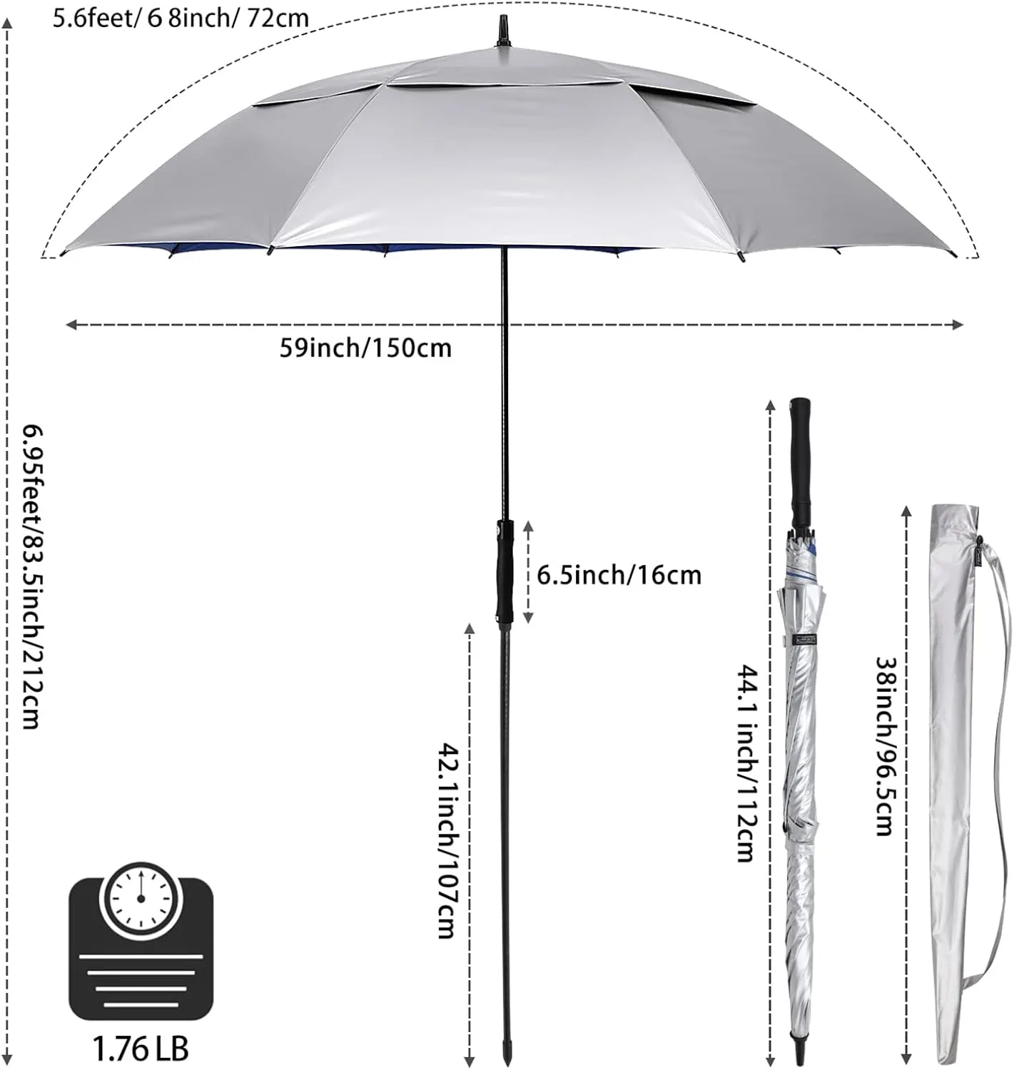G4Free Vented UV Golf/Beach Umbrella 68" Arc, Auto Open Oversize Extra Large Windproof Sun Shade Rain Umbrellas