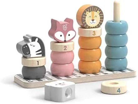 Geometric Wooden Animal Stacker, Stacking & Nesting Educational Stacking Tower with Rings and Animals for Toddlers