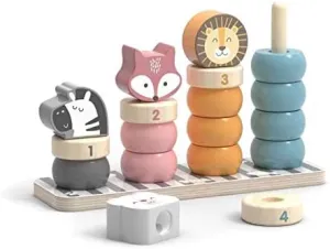Geometric Wooden Animal Stacker, Stacking & Nesting Educational Stacking Tower with Rings and Animals for Toddlers