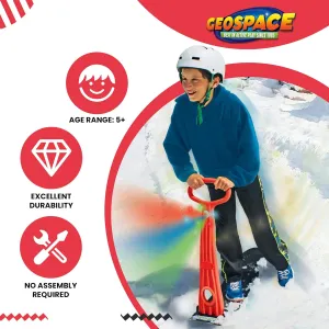 Geospace Winter Fun Foldable Snow Scooter, Ski Skooter, Snow Sled Kids Snowboard with LED Safety Light – Multi-Purpose Snow Skate, Teenager Sled for All Ages - Assorted Colors (Red, Blue or Green)