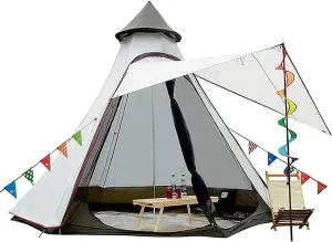 GeRRiT Waterproof Camping Pyramid Teepee Tent Adult Tipi Tent Waterproof Double Layers Tent Yurt Tent Tower Post Bell Tent for Outdoo Family Trip Beautiful Scenery