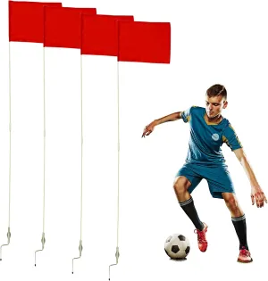 Get Out! Soccer Corner Flags Set of 4-60 Inch Training Agility Poles - Large 13 x 10 Inch Soccer Practice Flags - Spring Mounted Spike Anchored Corner Flag Poles for Outdoor Grass Fields
