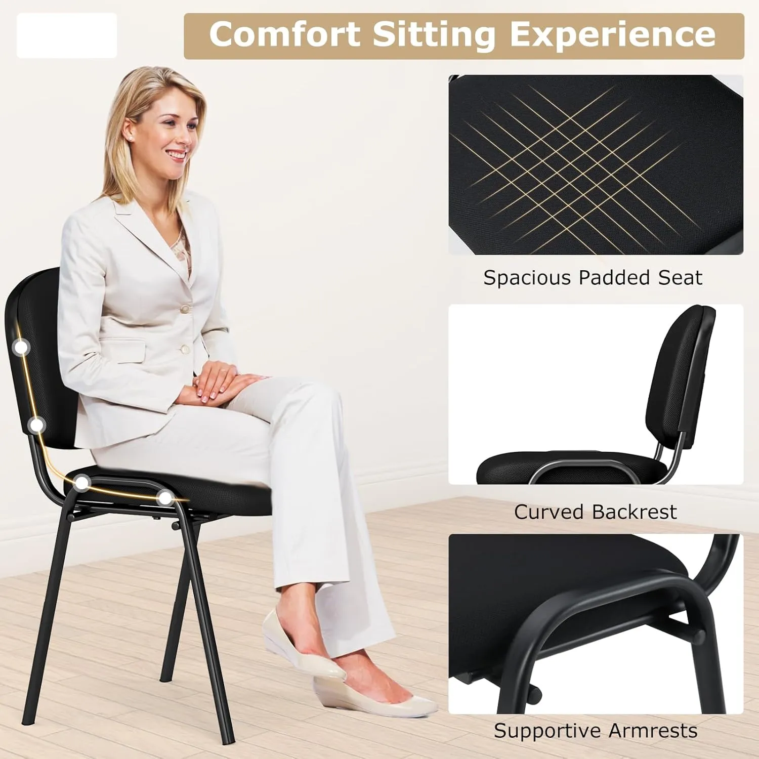 Giantex Set of 5 Conference Chair with Ergonomic Upholstered Seat, Protective Foot Pad, Elegant and Stackable Design for Home & Office, Waiting Room, Guest Room, 5 Pieces Reception Executive Chair Set