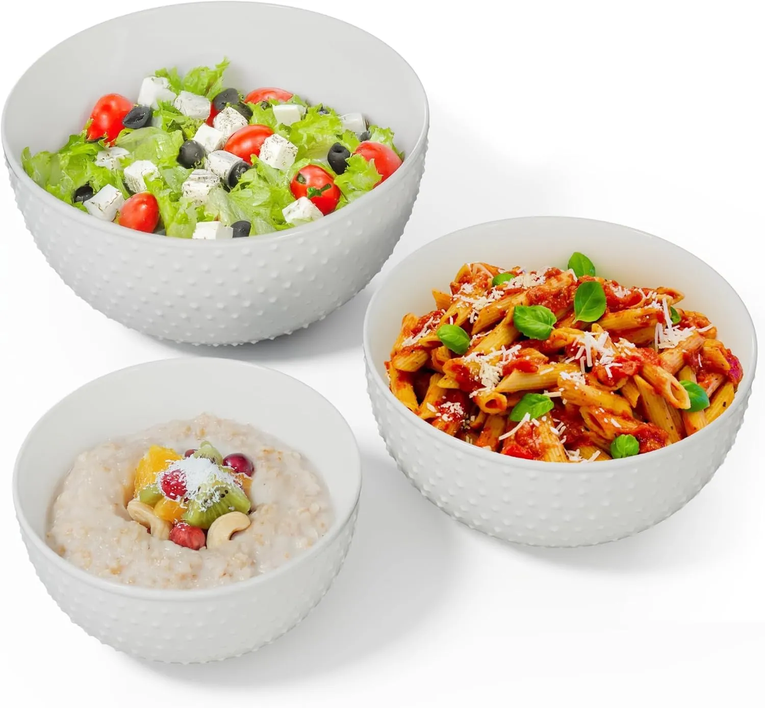 Gibson Elite 3-Piece Stoneware Mixing Bowl Set, 6.8", 8", 9.8" - Modern Stoneware Dishware, Dishwasher Safe & Microwave Safe - Space-Saving & Stackable Bowl Set for Cooking, Baking, Serving (White)