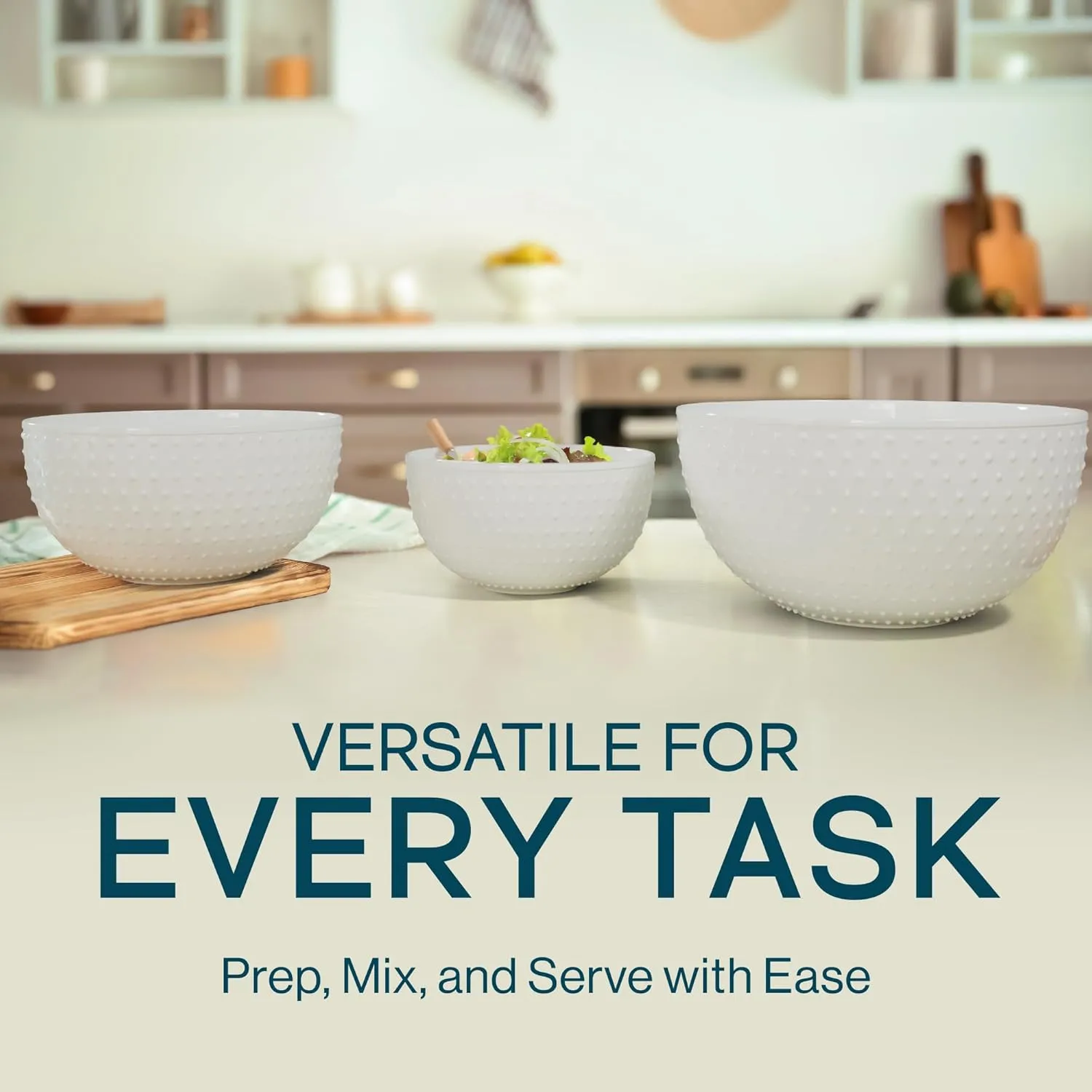 Gibson Elite 3-Piece Stoneware Mixing Bowl Set, 6.8", 8", 9.8" - Modern Stoneware Dishware, Dishwasher Safe & Microwave Safe - Space-Saving & Stackable Bowl Set for Cooking, Baking, Serving (White)