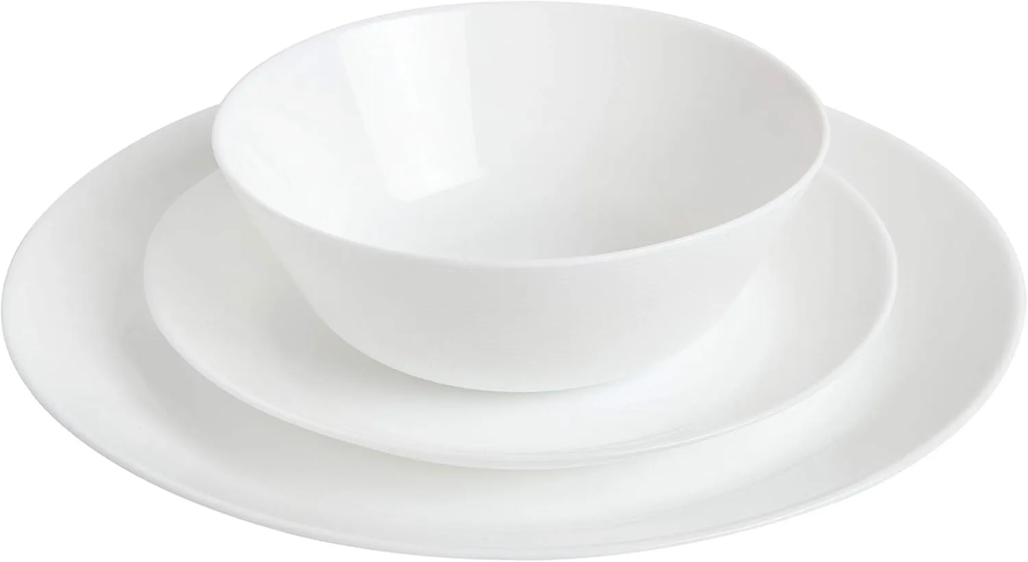 Gibson Home Ultra 18 Piece Break and Chip Resistant Dinnerware Plates and Bowls Set, Round: Service for 6, Opal Glass, White