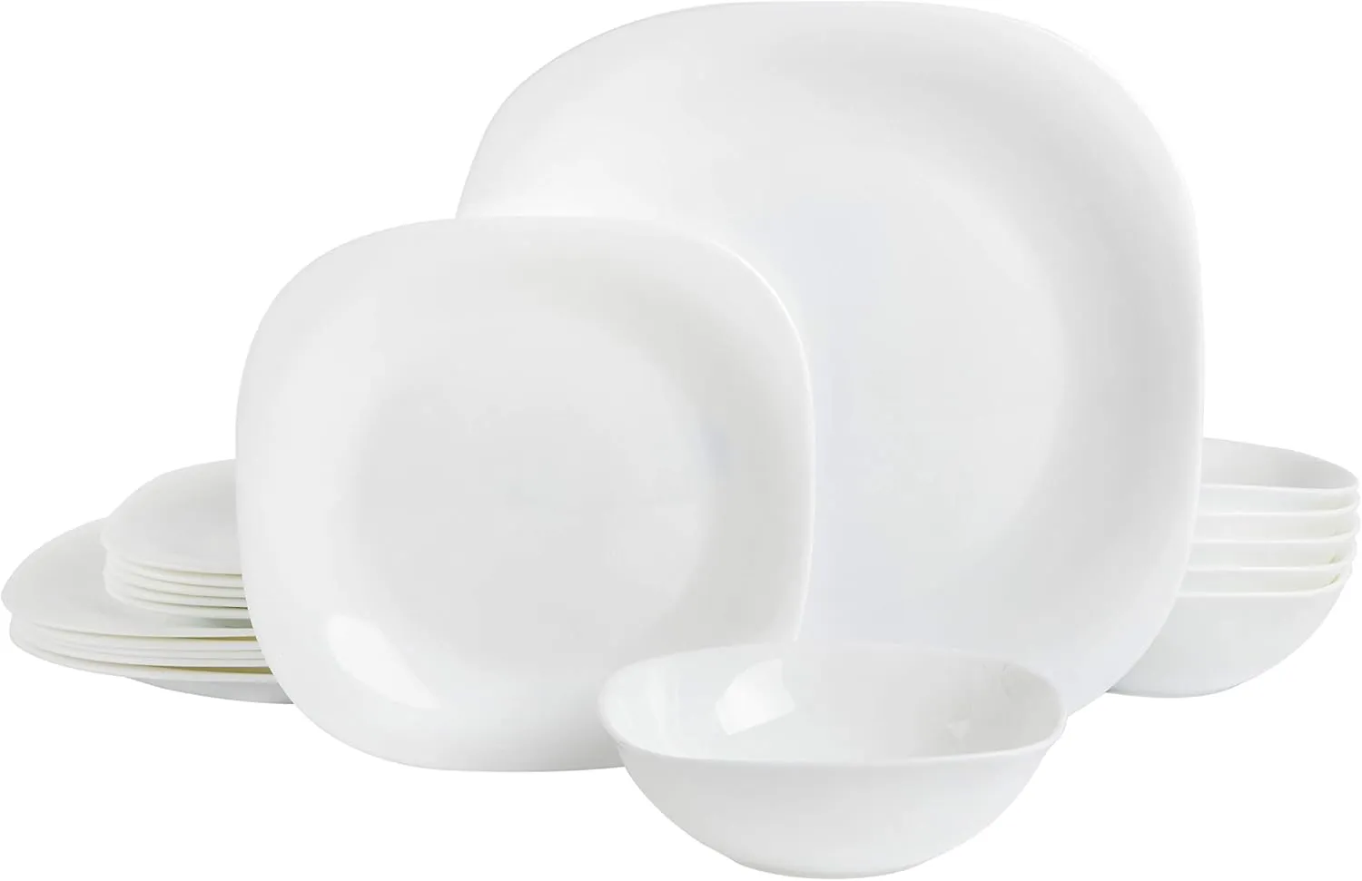 Gibson Home Ultra Break and Chip Resistant Dinnerware Set, Square: Service for 6 (18pcs), Opal Glass