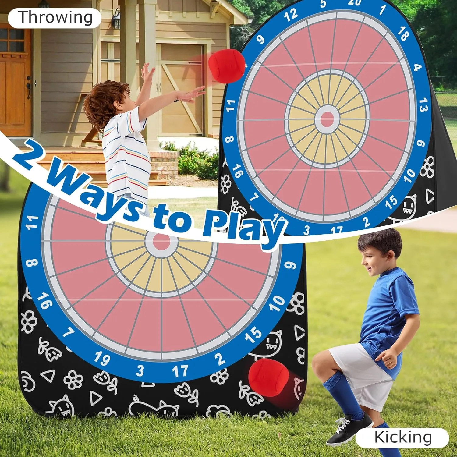 GLACER Giant Kick Darts, Giant 5.5ft Kick & Throw Soccer Dartboard, Foldable Target Game with 4 Balls & Carry Bag, Outdoor Yard, Party & Carnival Games for Kids, Adults, Family