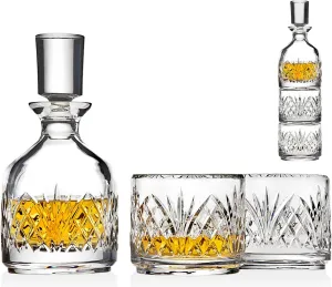 Godinger Stackable Whiskey Decanter and Whisky Glasses Dublin 3 pc set, for Liquor Scotch Bourbon or Wine