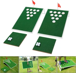 Golf Cornhole Game Set Combined Pong Game, Chipping Yard Game Boards with Chipping Mats & Golf Balls for Tailgate, Ideal Gift for Family, Golfer and Friends