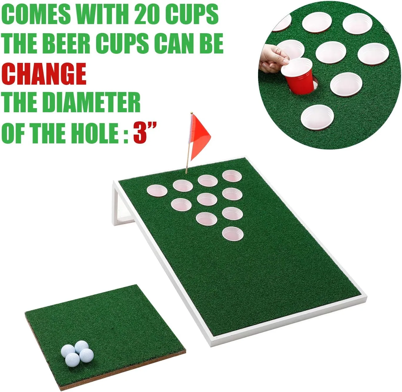 Golf Cornhole Game Set Combined Pong Game, Chipping Yard Game Boards with Chipping Mats & Golf Balls for Tailgate, Ideal Gift for Family, Golfer and Friends