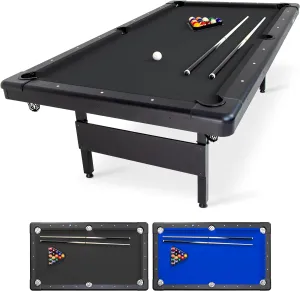GoSports 6, 7, or 8 ft Billiards Table - Portable Pool Table - Includes Full Set of Balls, 2 Cue Sticks, Chalk and Felt Brush; Choose Size and Color
