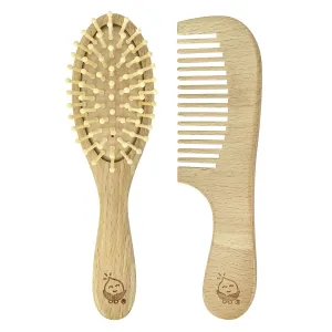 green sprouts Learning Brush   Comb Set |Super Soft Learning Brush Grooms Thick or Curly Hair| Natural Wood and Bamboo Bristles Without BPA, BPS, BPF