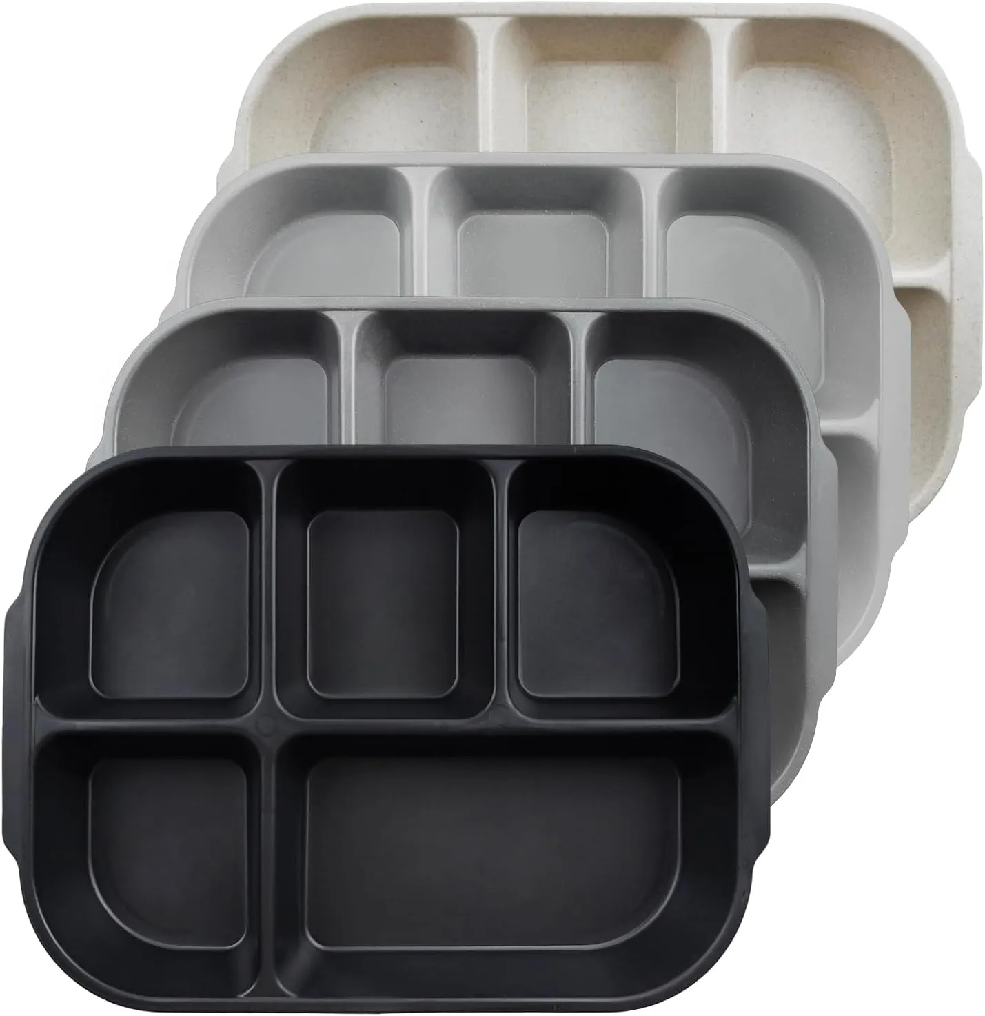greenandlife 10.8 Inch 4PCS Divided Plates for Kids Adults, Portion Control Plates, Dishwasher & Microwave Safe Compartment Plate, Unbreakable Lightweight Reusable Wheat Straw Plates, Grey Black