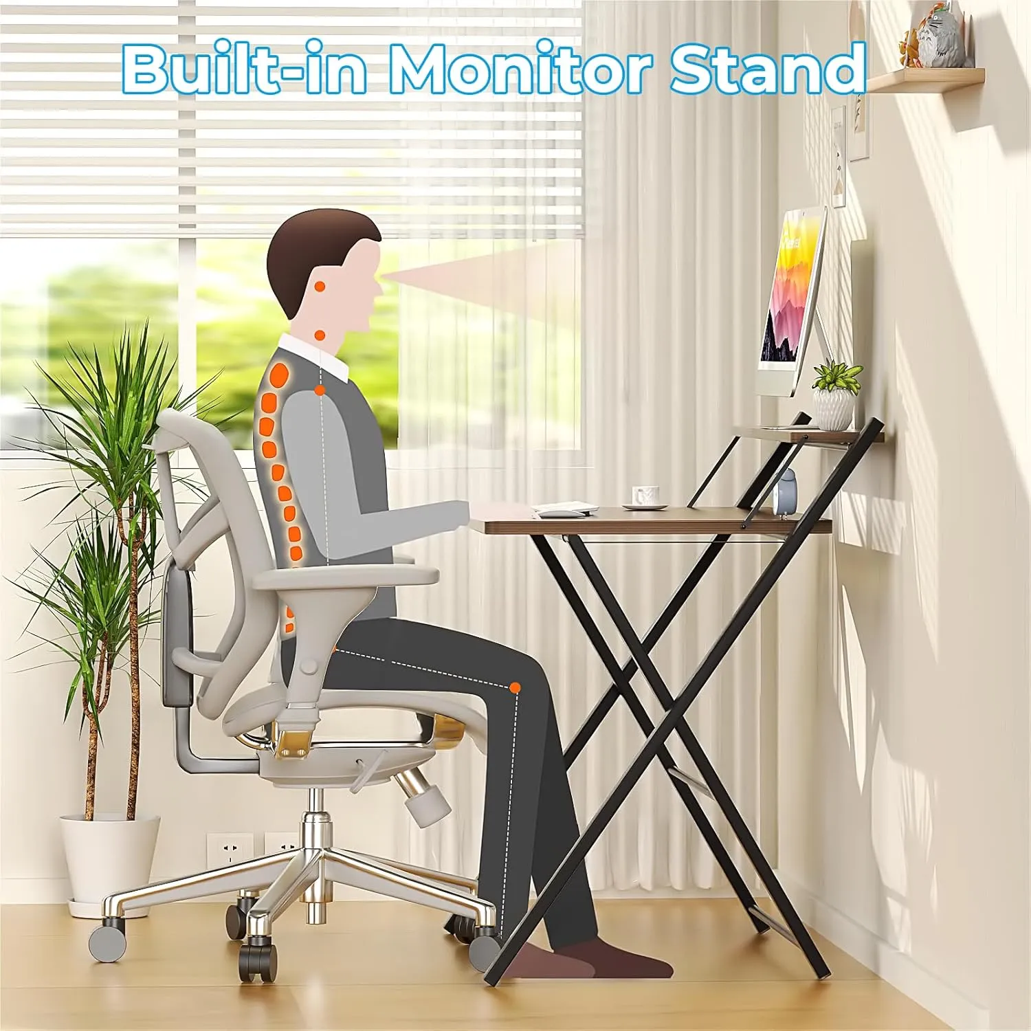 GreenForest Folding Desk No Assembly Required Small Size, 2-Tier Foldable Computer Desk with Shelf for Home Office, Space Saving Portable Laptop Study Foldable Table for Small Spaces, Espresso