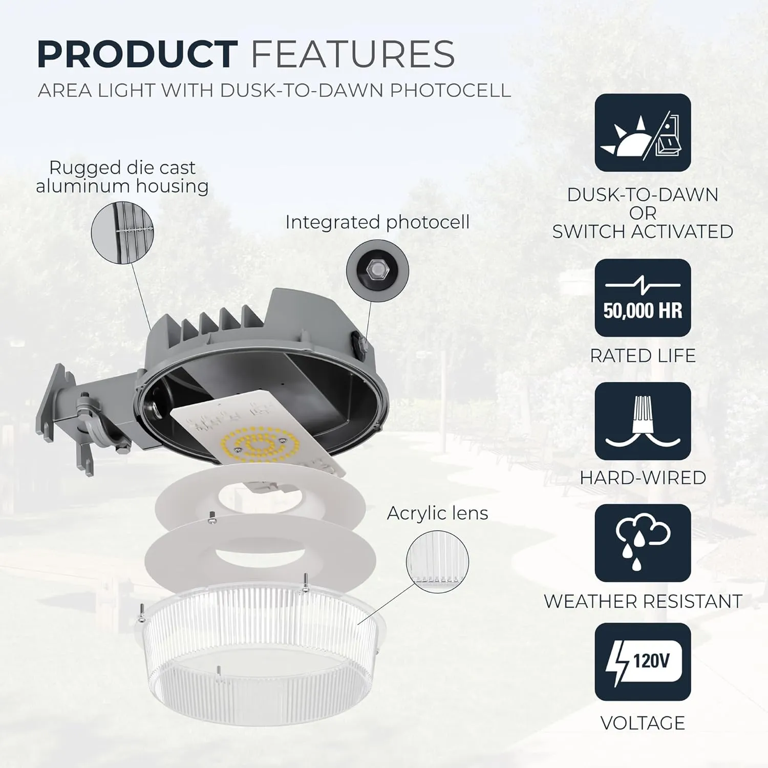 HALO ALB Outdoor Dusk-to-Dawn LED Security Area Light with 4000 Lumens, Wall or Pole Mount - Textured Gray