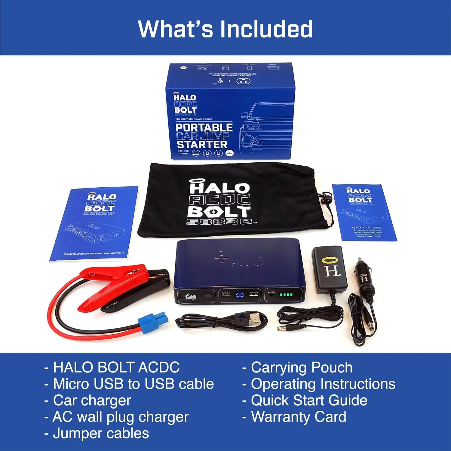 HALO Bolt 58830 ACDC Portable Car Battery Jump Starter | 58.8Wh USB Power Bank with AC Outlet, Emergency Floodlight & Charger, Jump Cars SUVs & Trucks, Power Phones & Laptops, TSA Approved — Rose Gold
