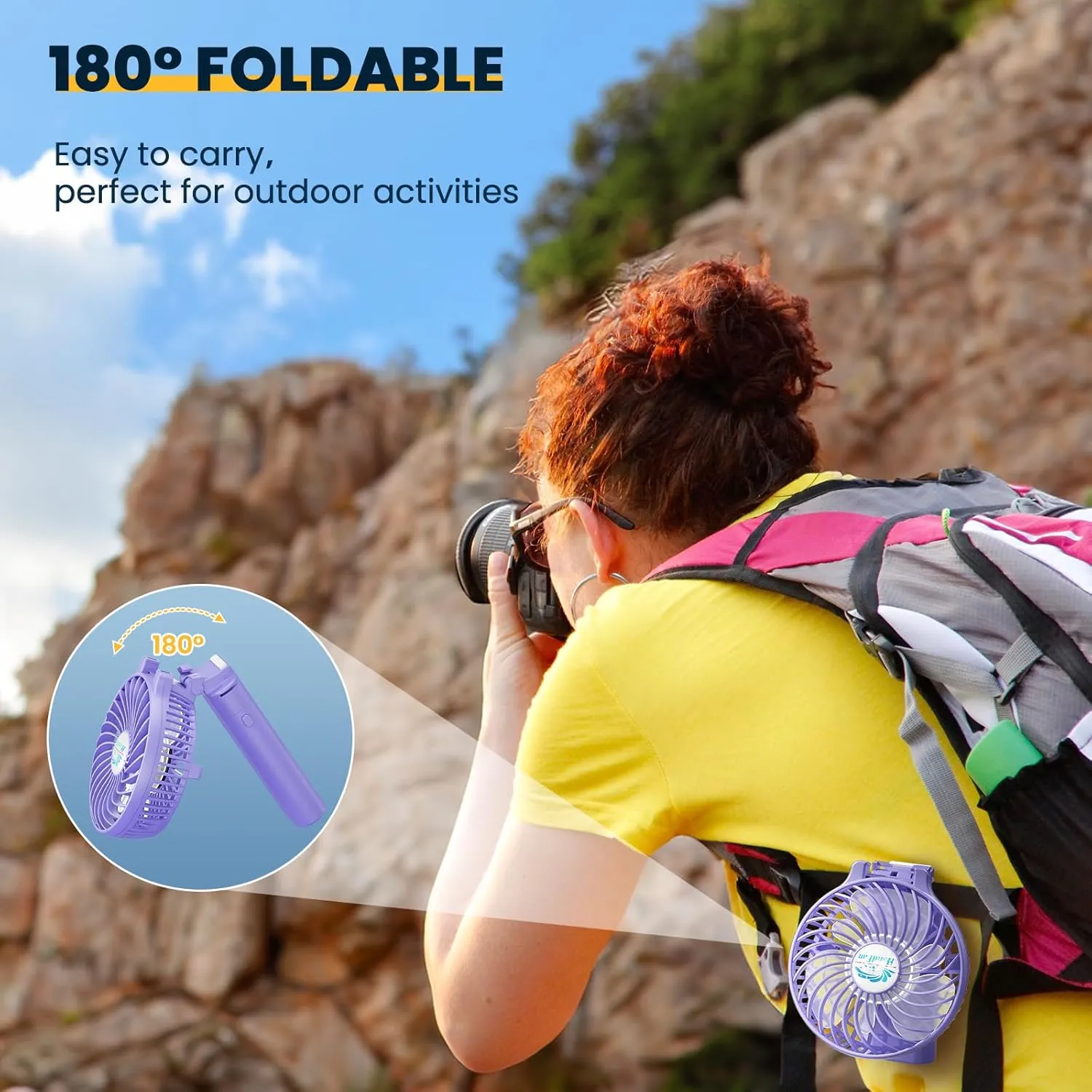HandFan 5200mAh Handheld Fan Rechargeable, 20H Runtime Hand Fan, 3 Speeds Strong Airflow, Personal 180° Foldable Portable Fan for Travel/Summer/Concerts/Lash/Commute, Gifts for Women (Purple)