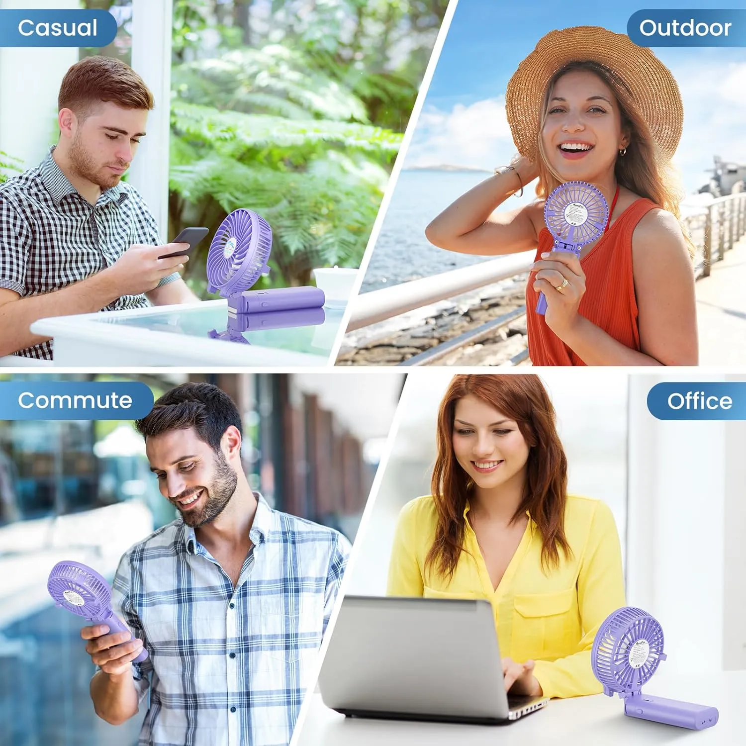 HandFan 5200mAh Handheld Fan Rechargeable, 20H Runtime Hand Fan, 3 Speeds Strong Airflow, Personal 180° Foldable Portable Fan for Travel/Summer/Concerts/Lash/Commute, Gifts for Women (Purple)