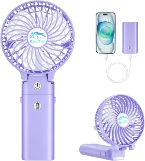 HandFan 5200mAh Handheld Fan Rechargeable, 20H Runtime Hand Fan, 3 Speeds Strong Airflow, Personal 180° Foldable Portable Fan for Travel/Summer/Concerts/Lash/Commute, Gifts for Women (Purple)