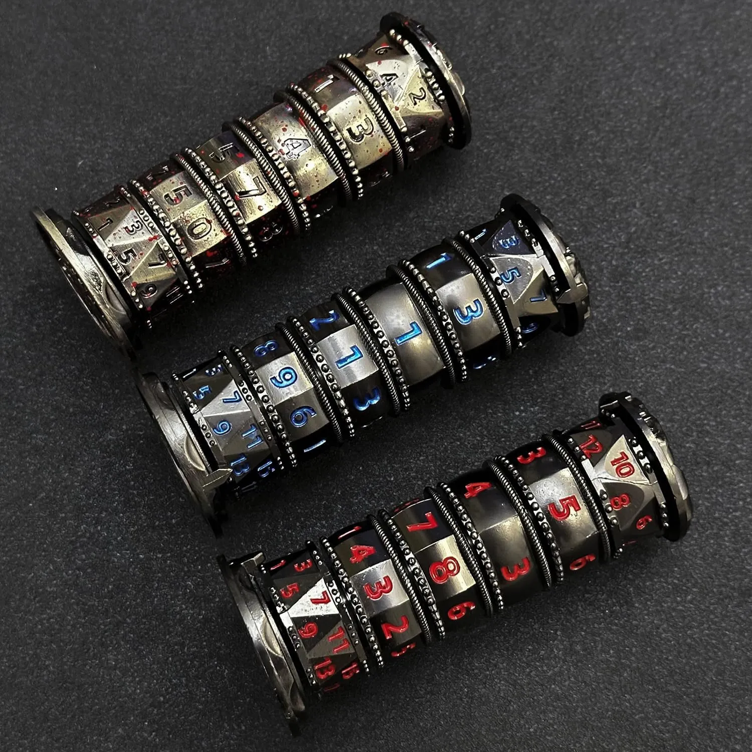 HAOMEJA Pagoda 7 in 1 DND Set, Metal Roulette with Dragon Eye Bag, RPG Gaming Dice - Black & Blue