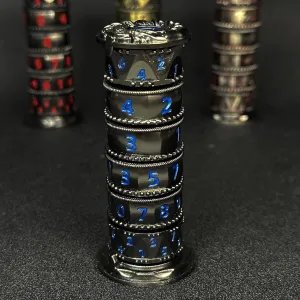 HAOMEJA Pagoda 7 in 1 DND Set, Metal Roulette with Dragon Eye Bag, RPG Gaming Dice - Black & Blue